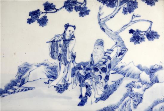 A Chinese blue and white plaque, 20th century, overall size 42 x 54cm